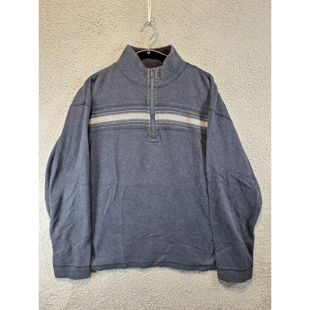 Pronto Uomo Quarter Zip Sweater Mens XL Blue Stripes Knit Long Sleeve Pullover‎